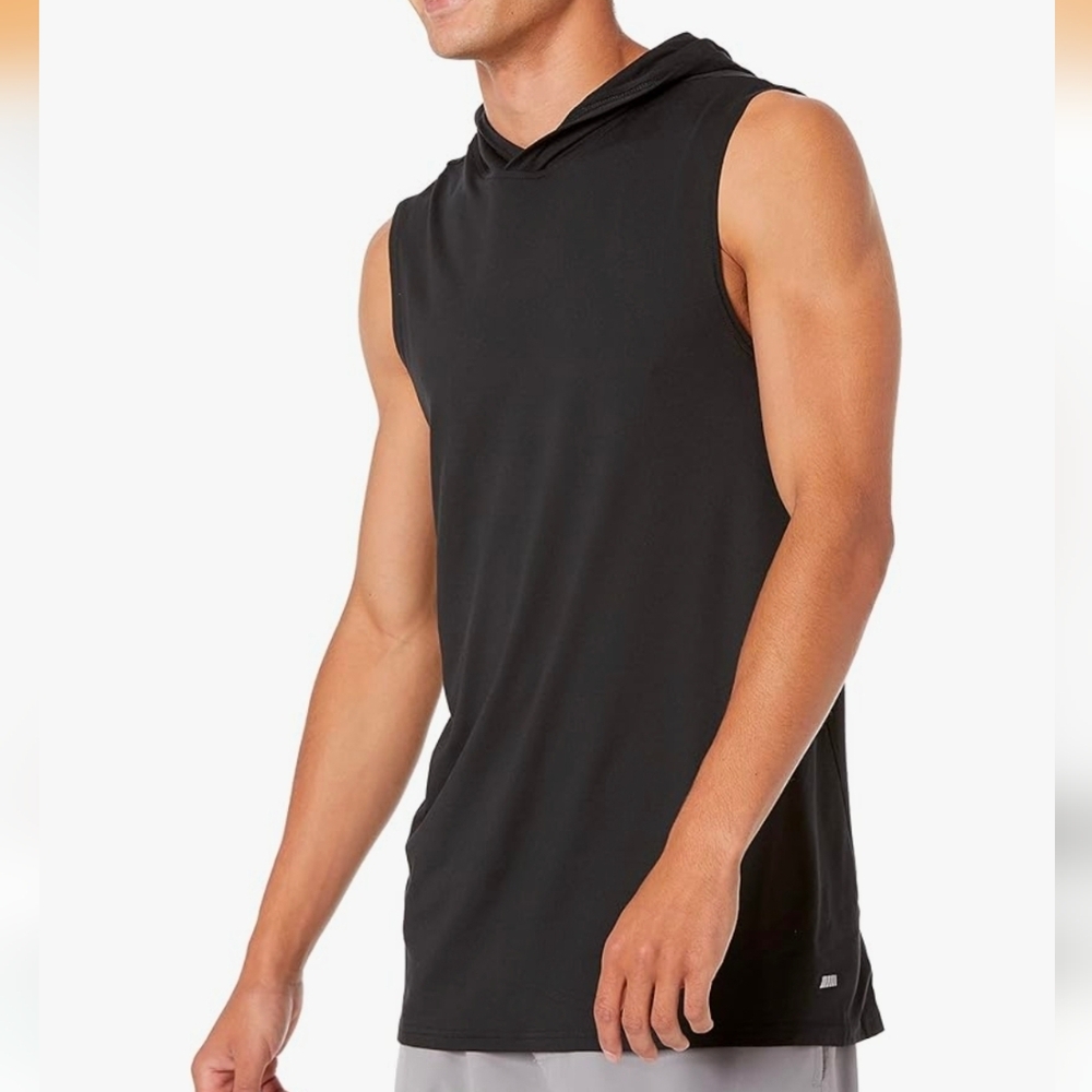 Amazon Essentials Men's Tech Stretch Sleeveless Hoodie Men's XL Black Shirt Nwt